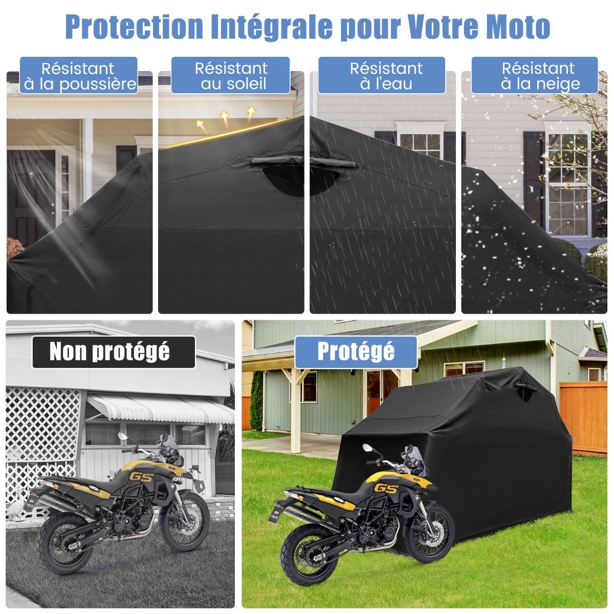 Abri de Moto Extrieur Tente Moto avec Housse en Tissu Oxford Fen锚tres en Maille Enroulables Housse Moto Exterieur tanche pour Moto Vlos Outils Noir -
