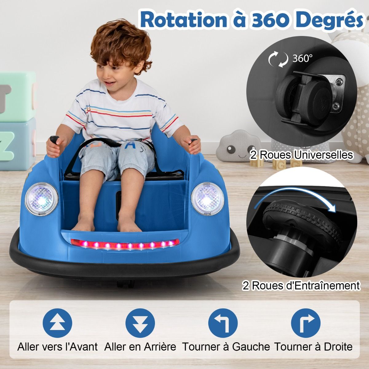 Auto-tamponneuse Electrique 12V pour Enfants Alimentée par Batterie Télécommande Lumières LED Musique pour les 2-5 Ans Rose/Rouge/Bleu -