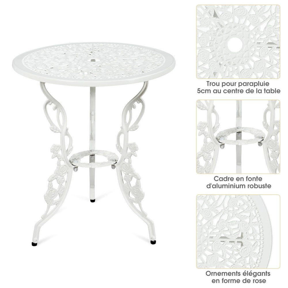 Ensemble Table et 2 Chaises pour Jardin en Aluminium en Forme de Rose Blanc Rsistant aux Intempries -