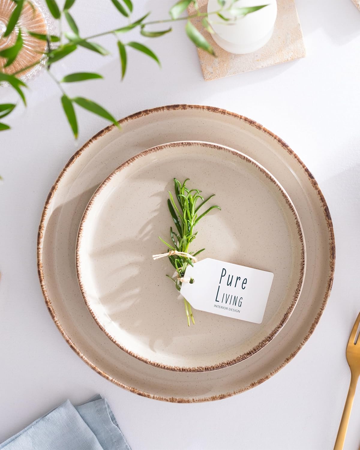 Ensemble Vaisselle en Grès 12 Personnes Rustique 36 pièces - Service de Table Rustique, Lavable au Lave-Vaisselle - Ensemble de Bols et Assiettes - Vaisselle de Table Pure Living en beige