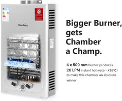 20LPM Chauffe-eau Gaz, 40KW Chauffe-eau Instantané GPL avec Pression d'Eau Requise Très Faible de 0,1 Bar pour la Douche et à la Demande, Fonctionne au Butane et Propane