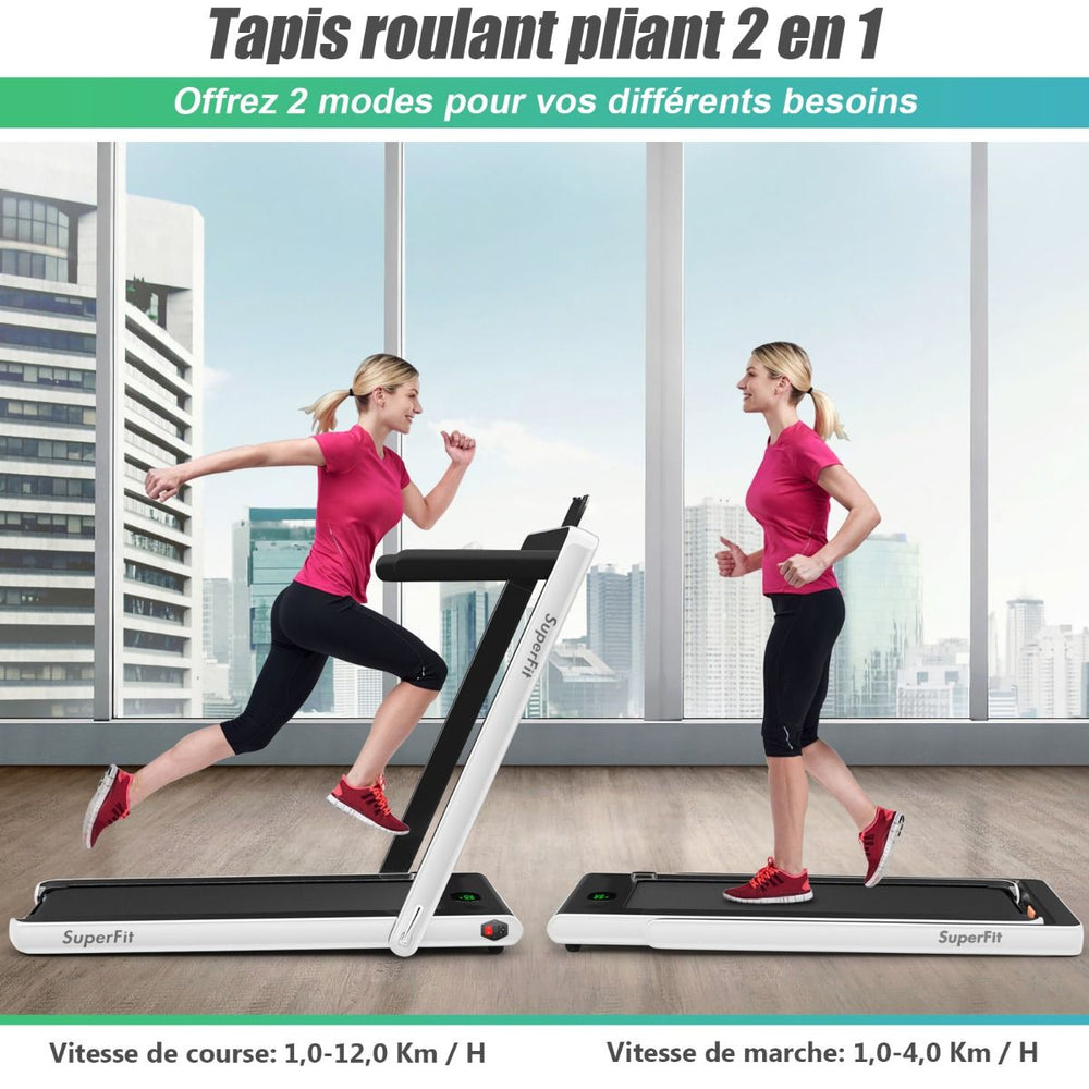 2 en 1 Tapis de Course Electrique Pliable 1  12 Km/H avec Haut-parleur Bluetooth Tlcommande Moteur 0,75HP Vert/Blanc/Noir/Rouge/Or/Noir et Argent/Bleu -