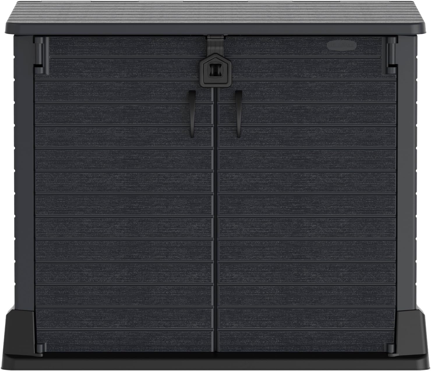 Duramax StoreAway 1200L Plastic Garden Shed/ Flat Lid,Outdoor Storage Shed,Wheelie Bin Hideaways,Wheelie bin box,Durable Construction,Ideal for Bikes,BBQs & 2x 240L Bins,145x85x125 cm,Brown