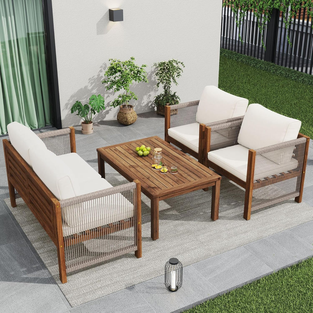 Salon de Jardin,Salon de Jardin 4 Personnes,avec canapé,Table Basse et Coussins,Housse en Tissu déhoussable et Lavable,Noir (Coussins d'assise Inclus)