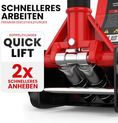 Cric hydraulique 3T - Hauteur de Levage Plate : 75-505 mm - avec 2 Supports en Caoutchouc - Cric hydraulique Professionnel - roulettes de Levage à 360°, GTWH3000