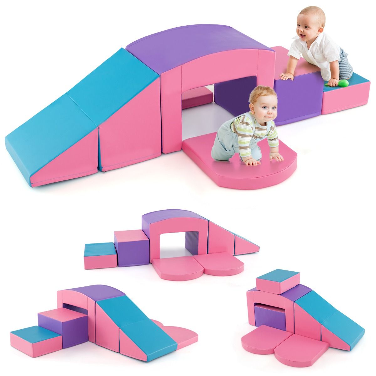 6 Blocs d橢scalade en Mousse Jeu d橢scalade pour Tout-Petits Jeu d橝ctivit d橢scalade Color Tunnel Escaliers et Rampe pour 12+ Mois Color/Bleu/Violet -
