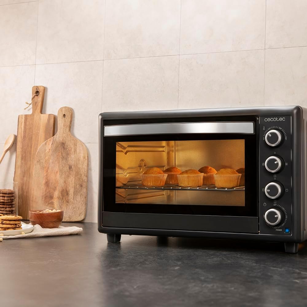 Cecotec Four Convection de Table de 60 Litres Bake&Toast 6090 Black Gyro, 2200 W, Lumière Intérieure, 12 Fonctions, Température Jusqu’à 230º, Porte à Double Verre, Inclut Tournebroche
