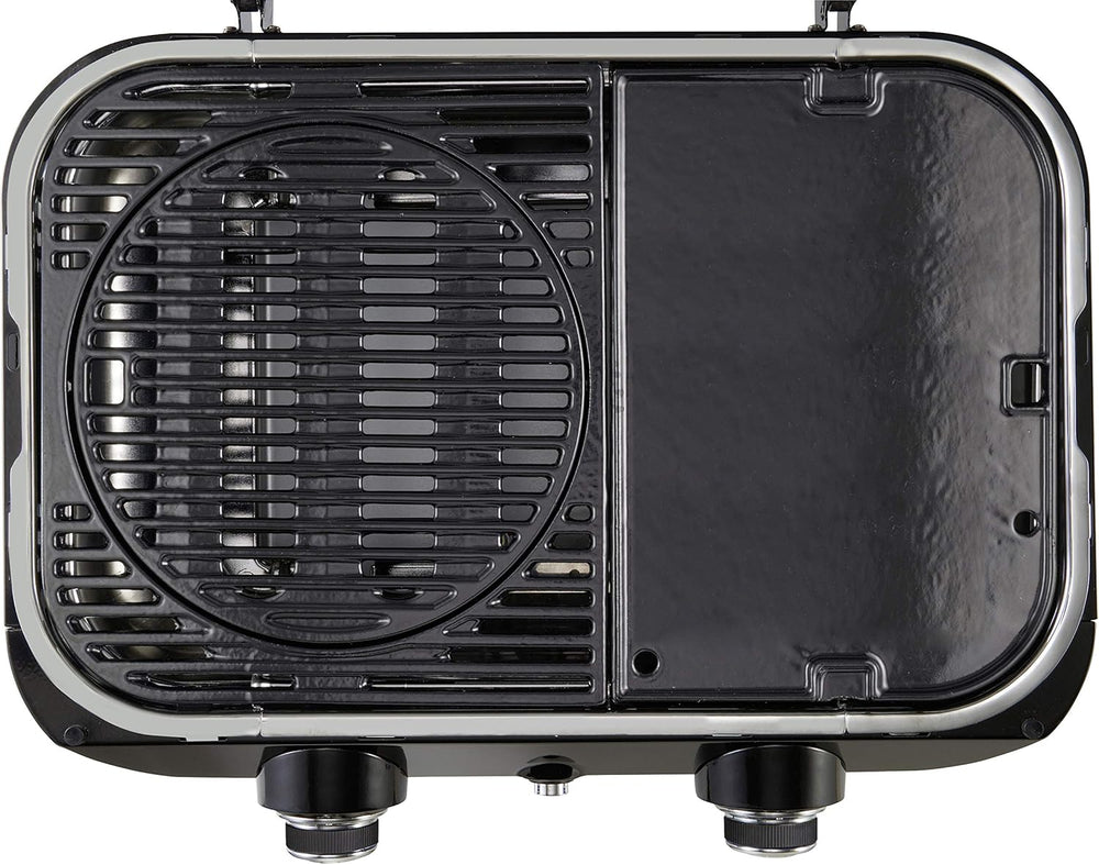 Attitude2go,Barbecue de Table à Faible fumée,BBQ Portable,à Couvercle,thermomètre,et Grille en Fonte,Alimentation : Cartouche de gaz CV 470 Plus,Gris