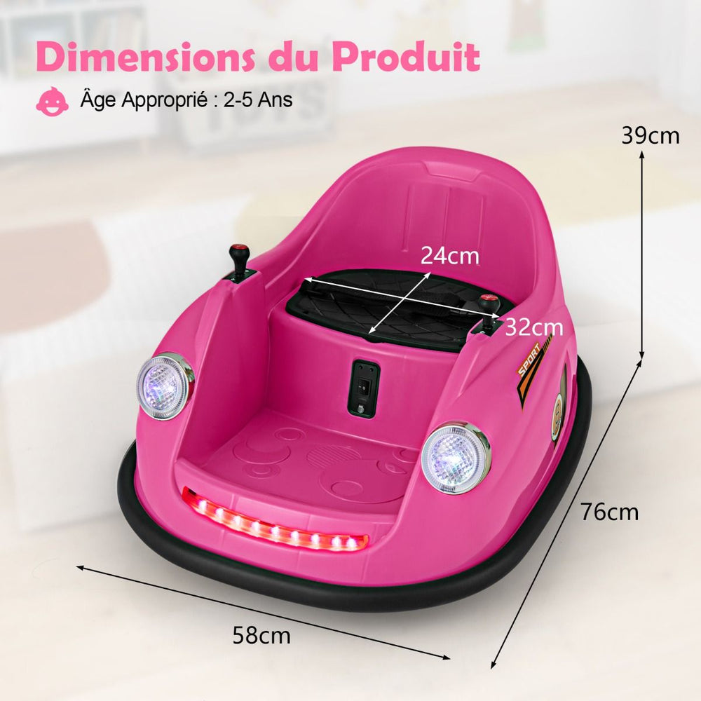 Auto-tamponneuse Electrique 12V pour Enfants Alimente par Batterie Tlcommande Lumires LED Musique pour les 2-5 Ans Rose/Rouge/Bleu -