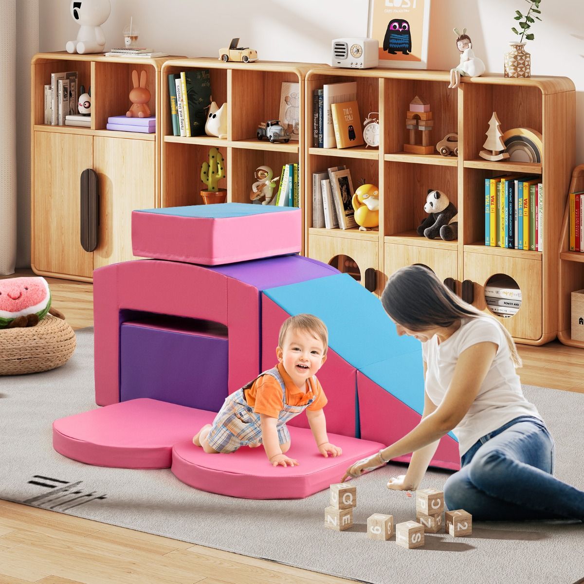 6 Blocs d’Escalade en Mousse Jeu d’Escalade pour Tout-Petits Jeu d’Activité d’Escalade Coloré Tunnel Escaliers et Rampe pour 12+ Mois Coloré/Bleu/Violet -