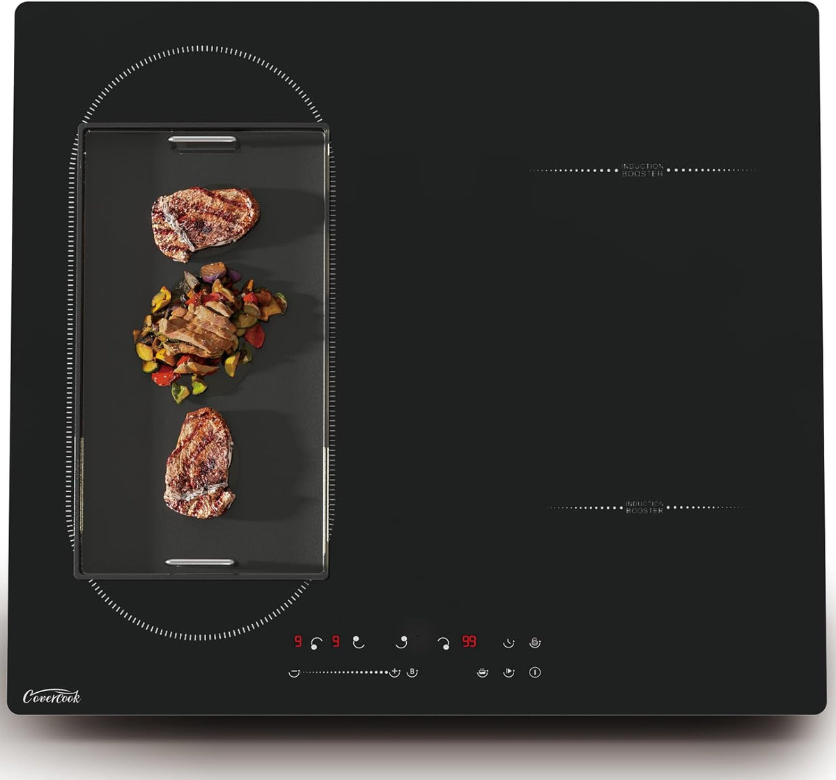 Covercook Plaque à Induction - Plaque de Cuisson à Induction Electrique -Encastrable 3 ou 4 foyers - Flexible Zone - 9 Niveaux de Puissance, Commande Tactile - Verrouillage d'enfant - 7000W, 220-240 V