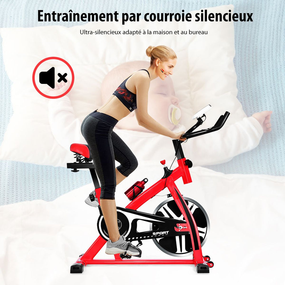 Vélo d'Exercice Intérieur avec Volant d'Inertie 8 KG Silencieux Bouilloire Porte-gobelet Ecran LCD Selle et Huidon Réglables -