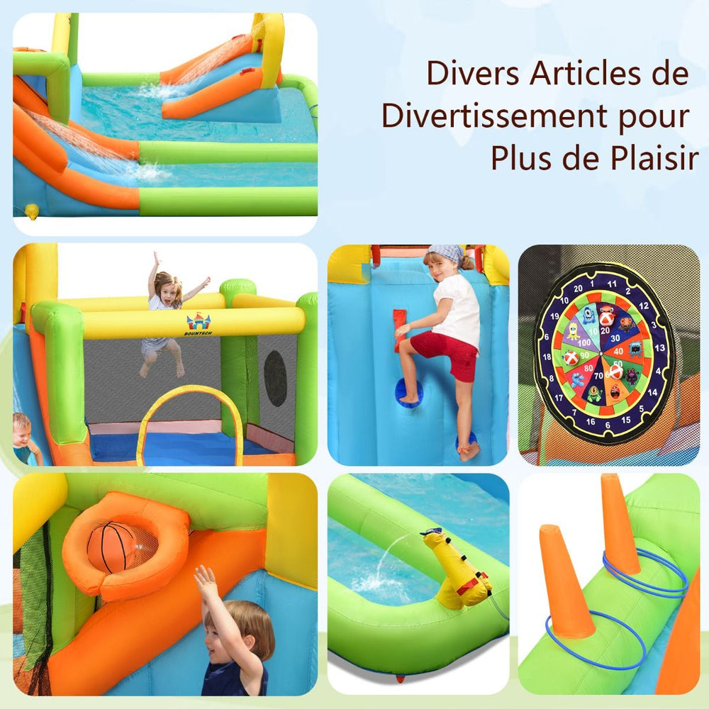 Château Gonflable 8 en 1 avec 2 Toboggans Parc Aquatique avec Maison de Saut Charge 135kg pour 3 Enfants de 3-10 Ans -