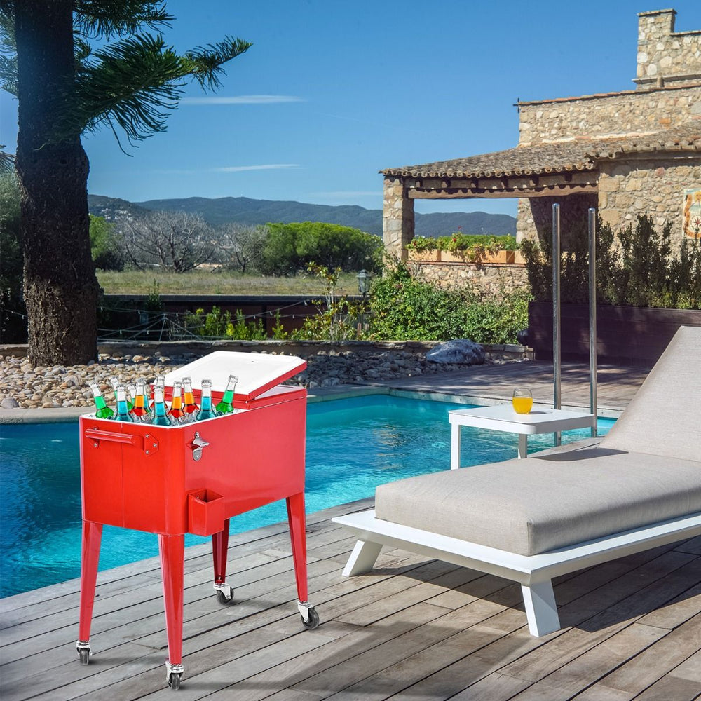 Chariot Isotherme Roulant de 76L Rfrigrant avec Roulettes Universelles Ouvre-bouteille Desserte Jardin pour Conserver Glace et Boissons -