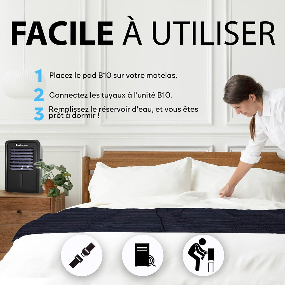 Adamson B10 Refroidisseur Lit Twin 190x100 CM + Surmatelas Rafraichissant 100% Coton + Matelas Climatisé Idéal Contre Les Sueurs Nocturnes + pour Les Dormeurs Chauds - Garantie 5 Ans - Bleu Marine
