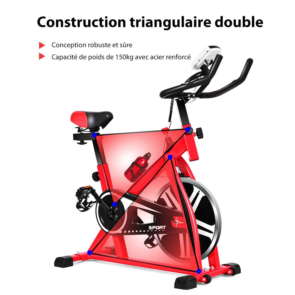 Vlo d'Exercice Intrieur avec Volant d'Inertie 8 KG Silencieux Bouilloire Porte-gobelet Ecran LCD Selle et Huidon Rglables -