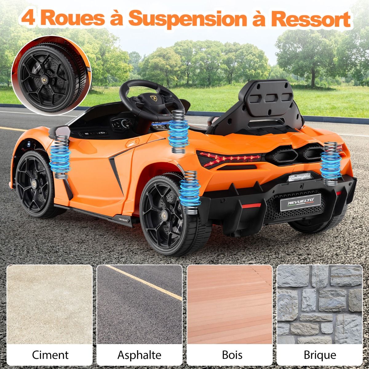 Voiture Electrique 12V pour Enfants Sous Licence Revuelto Télécommande Portes Hydrauliques pour 37-95 Mois Gris/Orange -