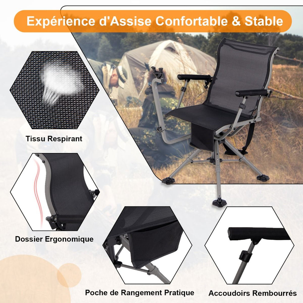 Chaise de Chasse Portable Chaise de Tir avec Sige de Pliable Rglables Rotation  360掳 Support de Fusil Rglable Charge 150 kg Noir -