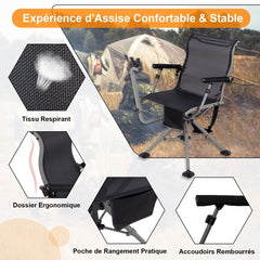 Chaise de Chasse Portable Chaise de Tir avec Sige de Pliable Rglables Rotation  360掳 Support de Fusil Rglable Charge 150 kg Noir -