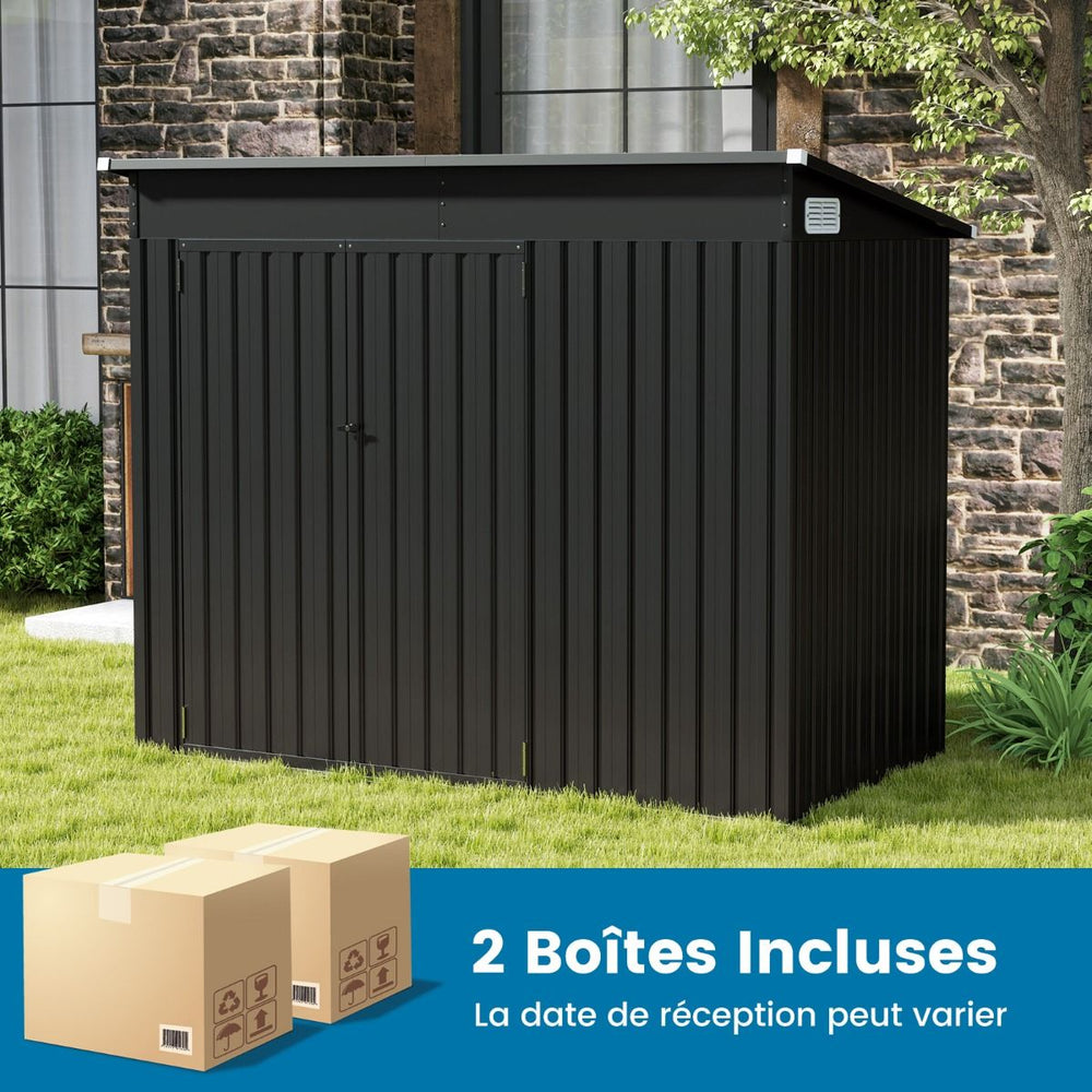 Abri de Jardin Extrieur Abri  Outils de Jardin avec 2 Portes Design Inclin Arations Cadre en Mtal Galvanis 235x117x185cm Gris Fonc -
