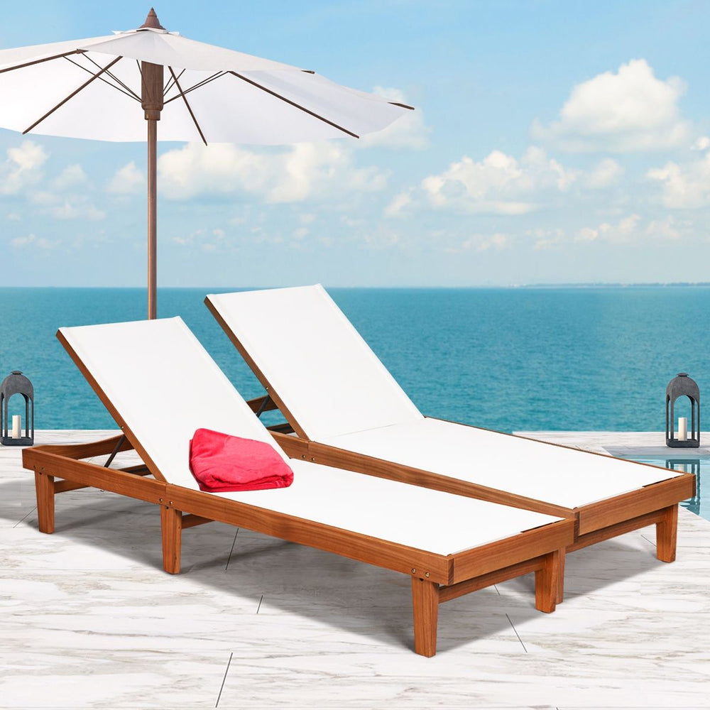 Chaise Longue de Jardin Dossier Inclinable en Bois d'Eucalyptus Tissu Respirant pour Patio Véranda Piscine Charge 180KG -