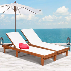 Chaise Longue de Jardin Dossier Inclinable en Bois d'Eucalyptus Tissu Respirant pour Patio Véranda Piscine Charge 180KG -