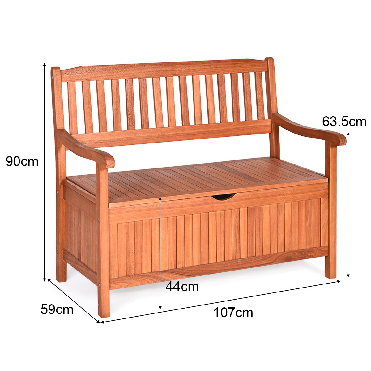 Banc de Jardin 2 Places 107 x 59 x 90 CM en Bois d'Acacia avec Compartiment de Rangement pour Jardin Terrasse Balcon -