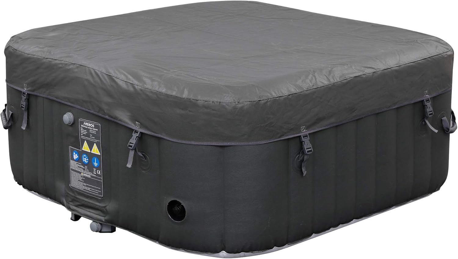 Arebos Spa Gonflable | pour l'intérieur et l'extérieur | 4 Personnes | 154x154cm | 100 Jets de Massage | Spa Bien-être Chauffage | Massage Gonflable Carré | 600 litres