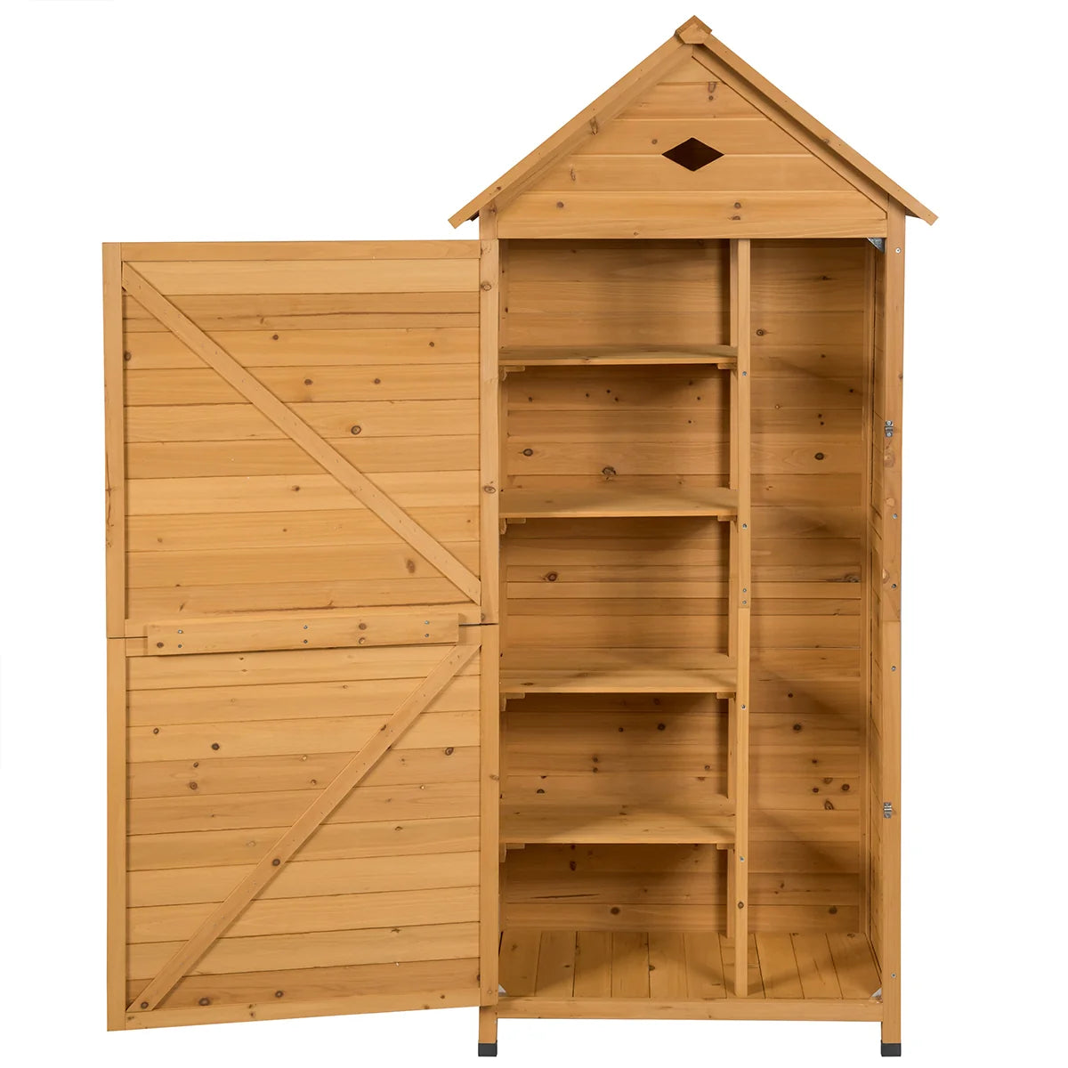 Abri de jardin extrieur  5 etagres cabane verrouillable en bois de sapin toit en tle galvanise 20_0005485 -