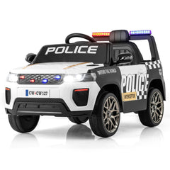 Voiture de Police Electrique Alimentée par Batterie 12 V/7 A Télécommande Connexion Sans Fil Musique Klaxon Sirène Lumières LED Blanc -