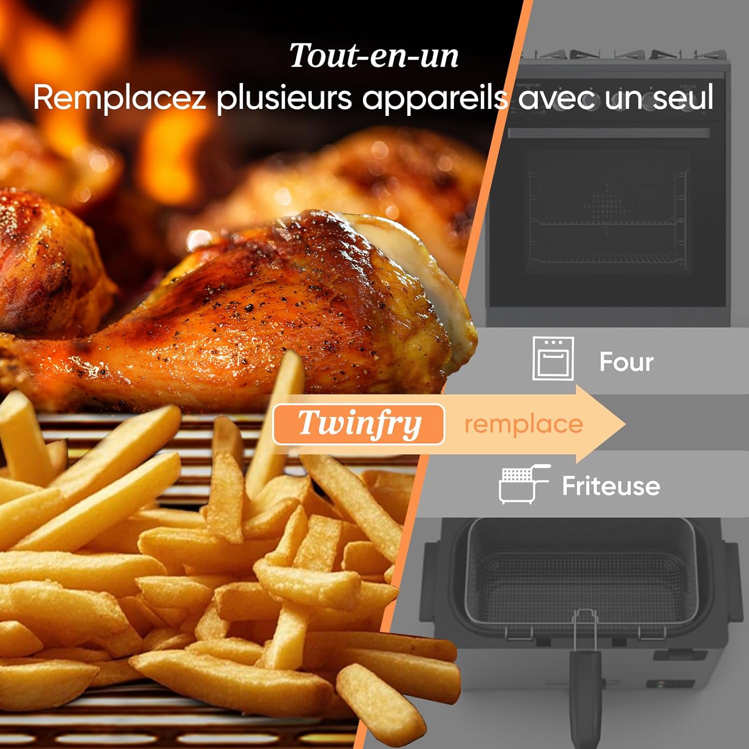 COSORI Air Fryer 10L Twinfry,Dual Zone Avec Sparateur Amovible,Capacit Flexible de 10L,Friteuse sans Huile 6-en-1,35鈩240鈩66% d'nergie en Moins,Livre de Recettes et Application