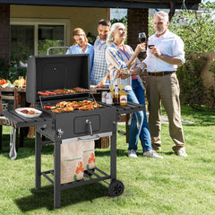 Barbecue à Charbon de Bois Portable avec 2 Tables d'Appoint Noir -