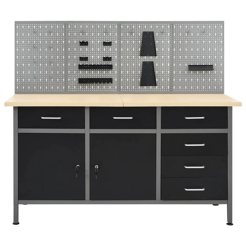 Etabli avec 4 panneaux muraux table de travail poste de travail stockage rangement d'outils 160 cm garage atelier pieds rglables en hauteur 02_0003666 -