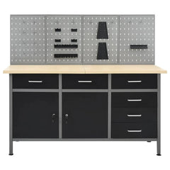 Etabli avec 4 panneaux muraux table de travail poste de travail stockage rangement d'outils 160 cm garage atelier pieds rglables en hauteur 02_0003666 -