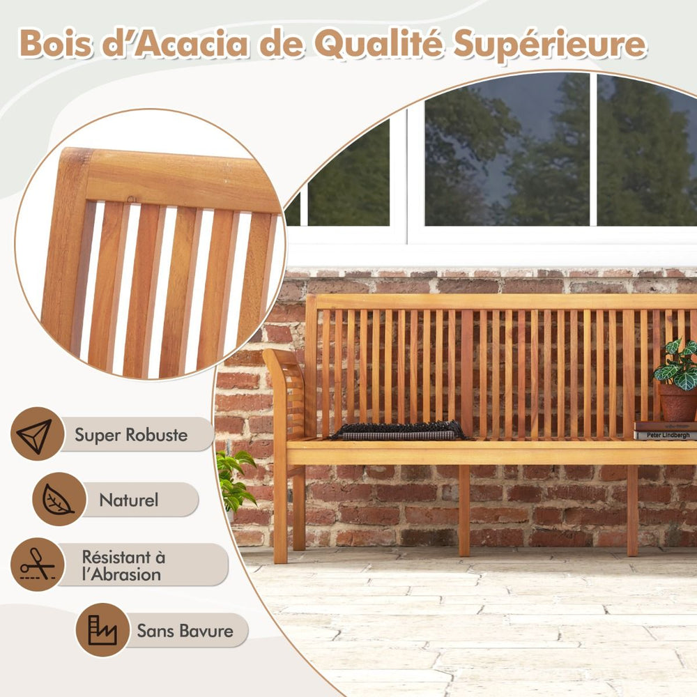 Banc de Terrasse en Bois 3 Places Banc en Acacia de 159 cm de Long avec Coussins d'Assise Doux Dossier et Accoudoirs Ergonomiques Blanc -