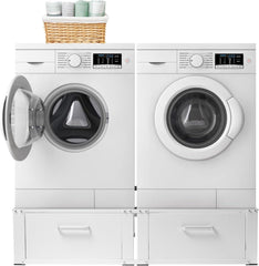 Vonia lave-linge surélevé - Support pour lave-linge avec tiroir intégré - Double - Blanc