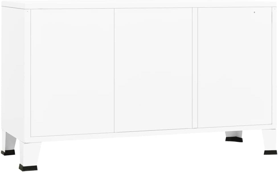 vidaXL Buffet Industriel Armoire Latérale Meuble de Rangement Armoire de Rangement Salle de Séjour Maison Intérieur Blanc 105x35x62 cm Métal et Verre