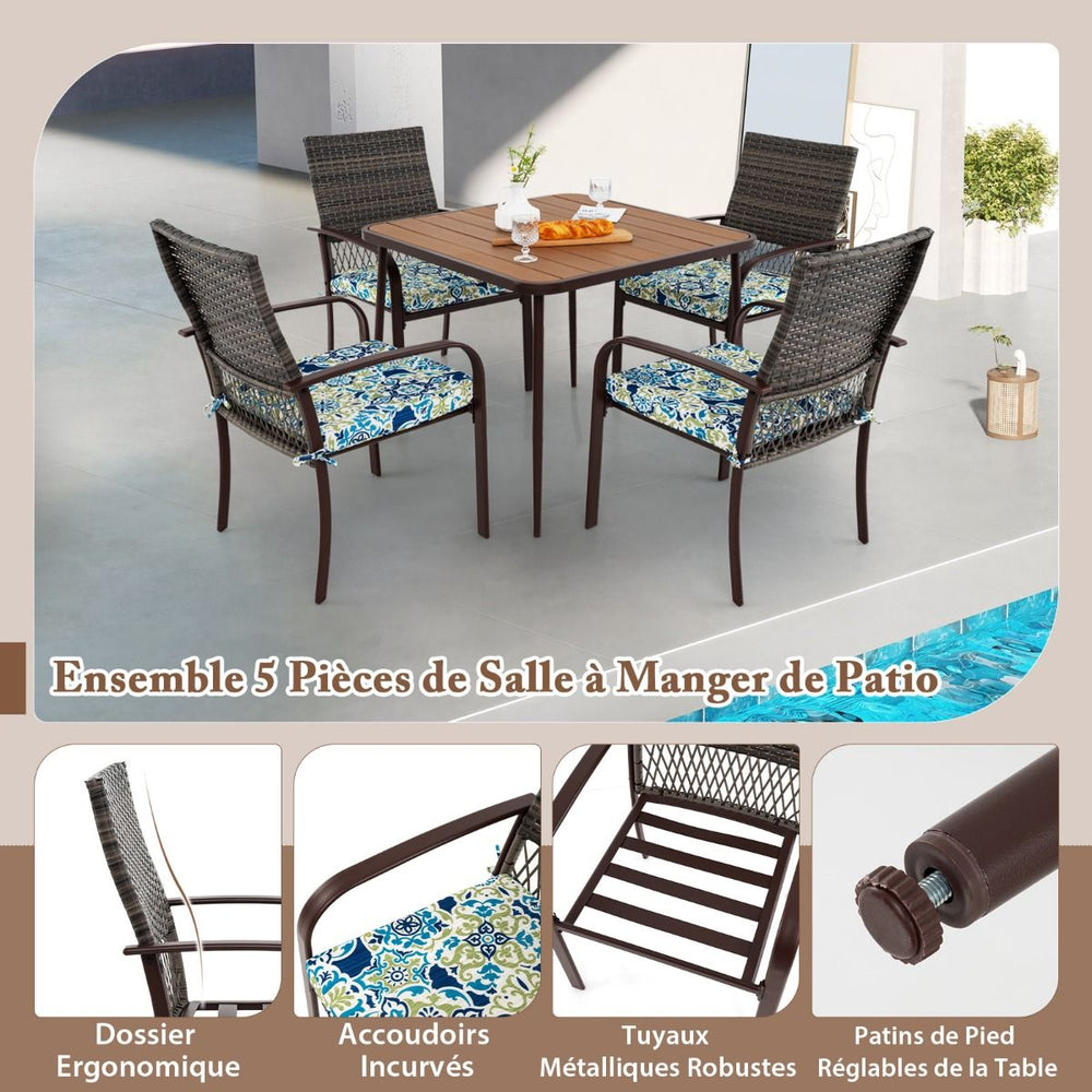Ensemble de Meubles de Patio 5 Pices Salon de Jardin 4 Fauteuils en Rotin avec Coussins et Table Carre avec Trou pour Parasol -
