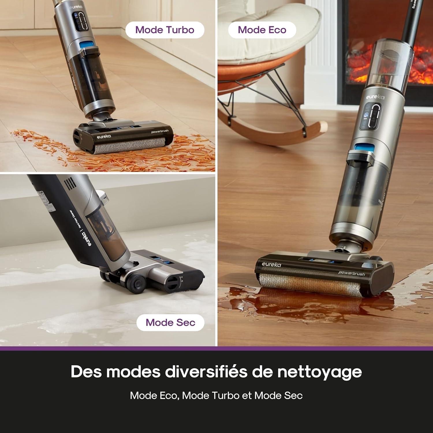 Eureka Rapidwash NEW430 Aspirateur Laveur sans Fil, 15000Pa, 0.8L/0.45L Double Réservoir pour Sols Durs et Poils d'Animaux, avec Navigation Vocale, Auto Nettoyage et Séchage