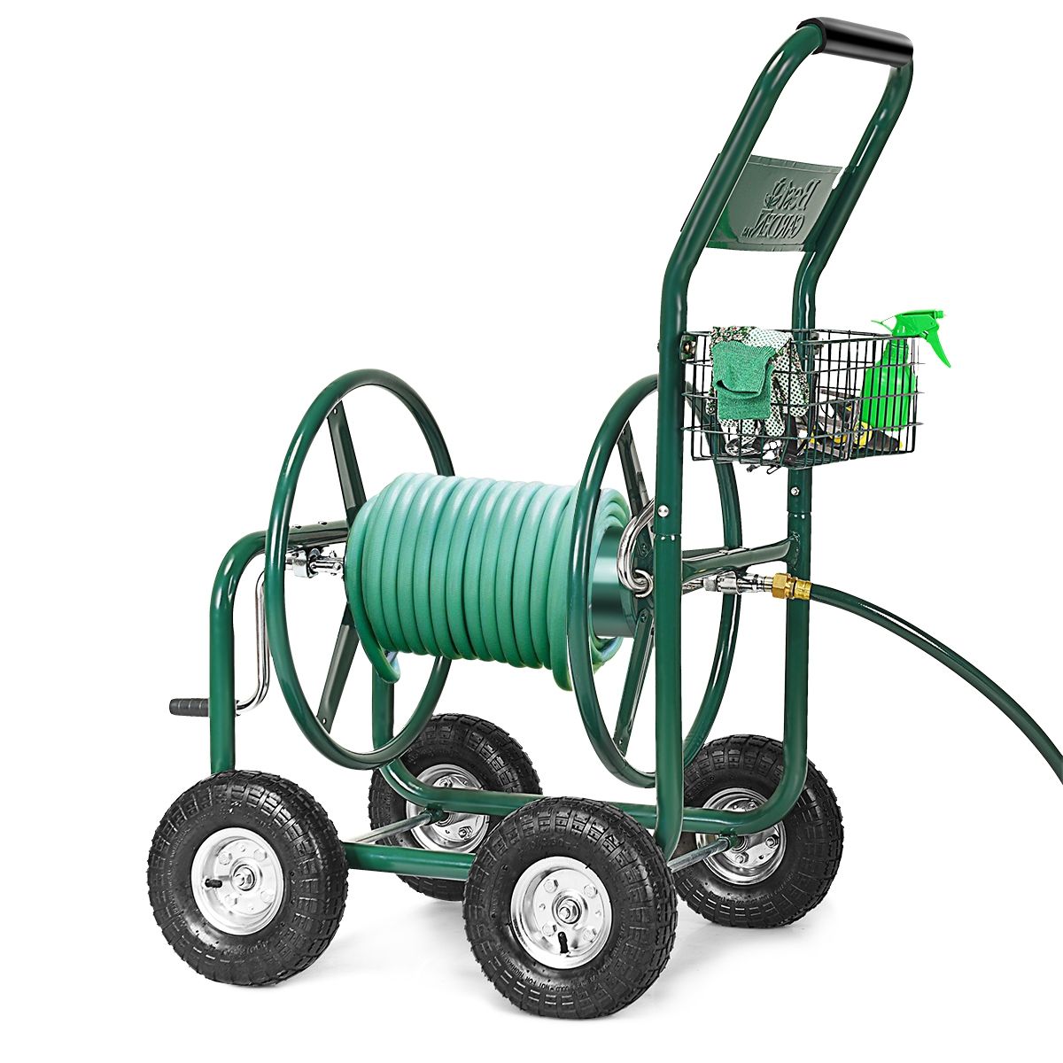 Dvidoir de Tuyau d橝rrosage avec 4 Roulettes Chariot pour 1.7m de Tuyau d橝rrosage Panier,95x62x113cm,Vert -