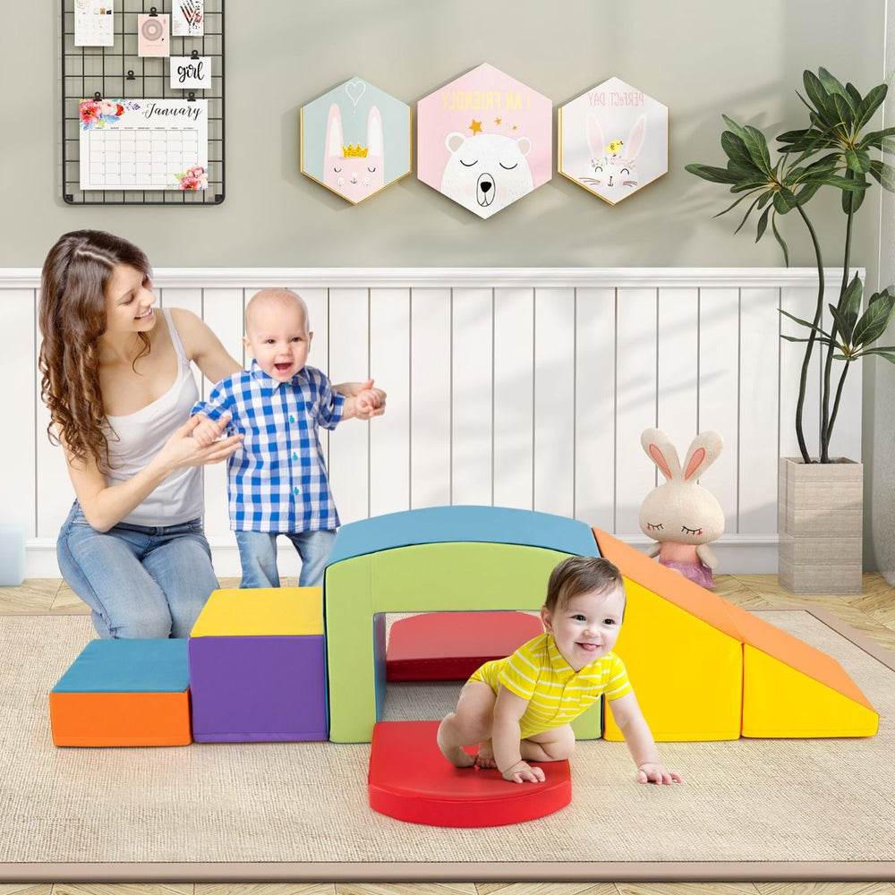 6 Blocs d’Escalade en Mousse Jeu d’Escalade pour Tout-Petits Jeu d’Activité d’Escalade Coloré Tunnel Escaliers et Rampe pour 12+ Mois Coloré/Bleu/Violet -