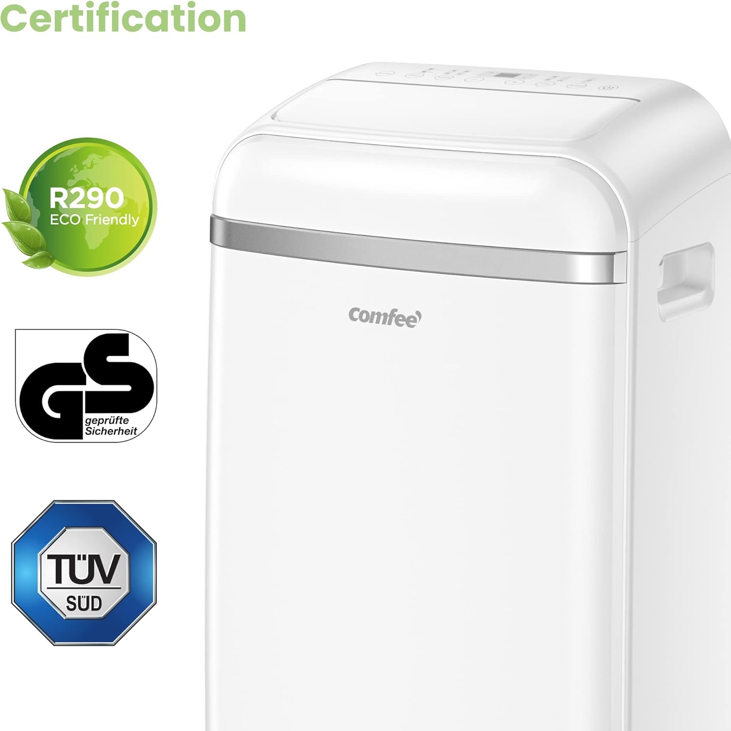 COMFEE' Climatiseur Mobile 12000 BTU/H 3,5 kW, 3 Modes, Fonction Follow Me, Télécommande, pour grandes pièces de 43㎡/117m³, Kit d'évacution inclus, Réfrigérant naturel, PAC 12000