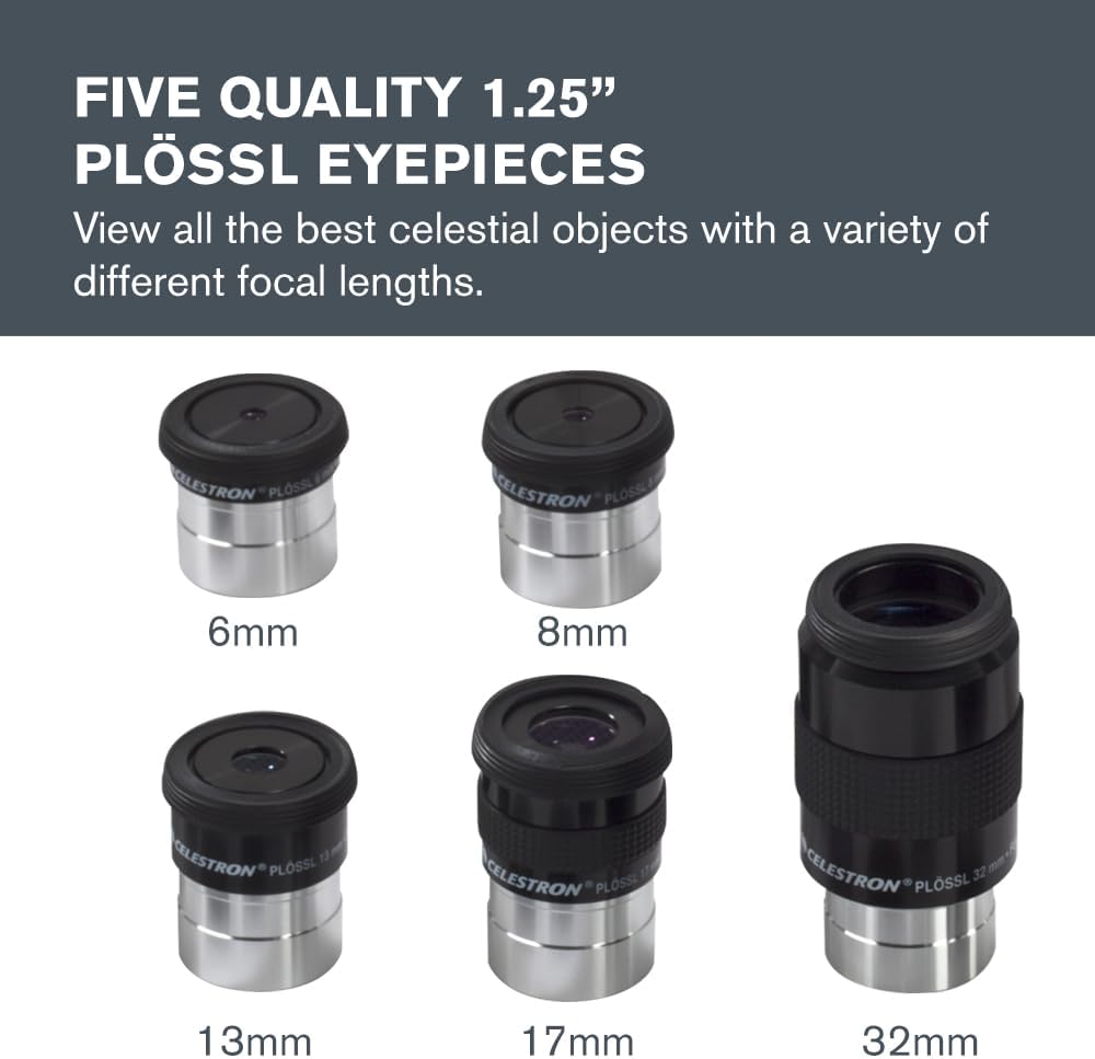 Celestron 94303 Kit d'oculaires et de filtres de 1,25 Pouce - 14 pièces dans Un étui de Transport en métal doublé de Mousse, Argent