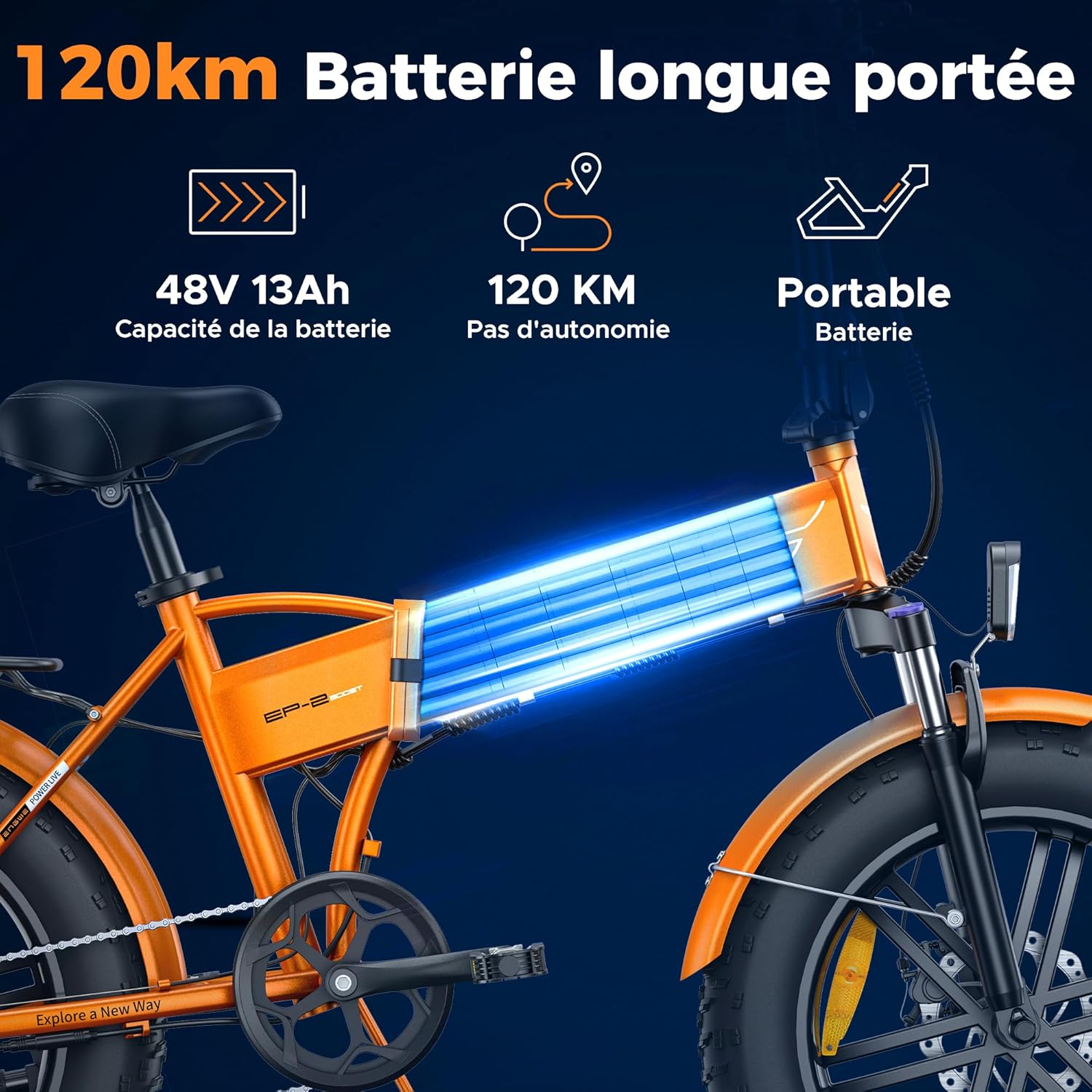 ENGWE Vélo Électrique Pliable, Batterie 48V 13Ah Amovible, Autonomie de 50-120 km，20'' ×4.0'' Fat Tire 7-Speed E-Bike for Any Terrain