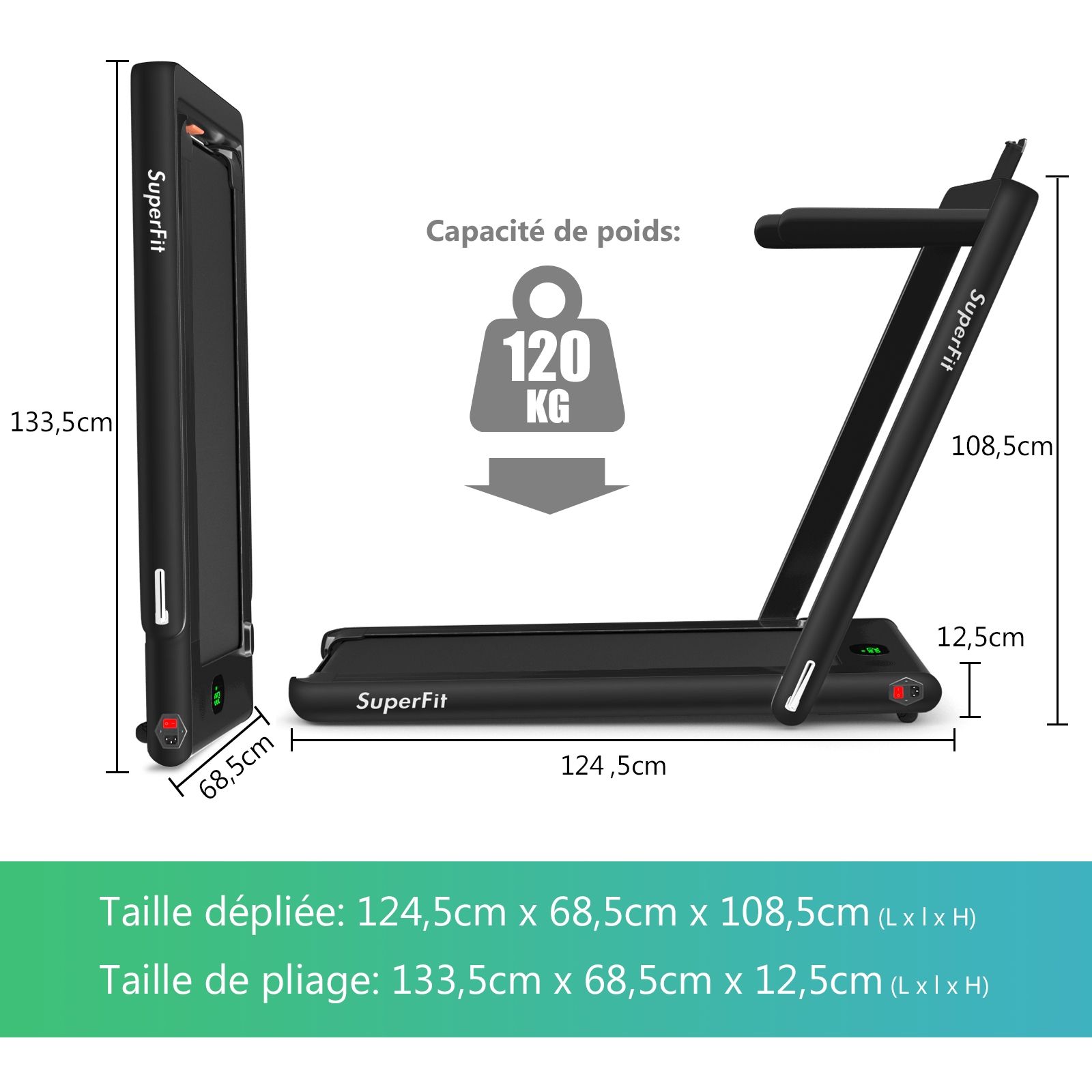 2 en 1 Tapis de Course Electrique Pliable 1 à 12 Km/H avec Haut-parleur Bluetooth Télécommande Moteur 0,75HP Vert/Blanc/Noir/Rouge/Or/Noir et Argenté/Bleu -