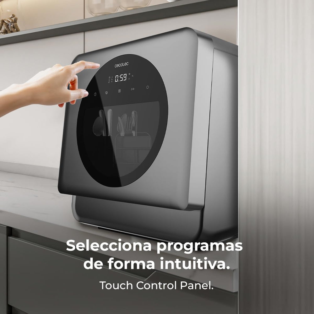 Cecotec Lave-vaisselle Compact Libre Installation sur Table Bolero Aguazero 1150 Dark. 3 Couverts, Basse Consommation, 6 Programmes, Touch Control Panel, Fonctions Long Storage et Delay Start