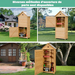 Abri de jardin extrieur  5 etagres cabane verrouillable en bois de sapin toit en tle galvanise 20_0005485 -