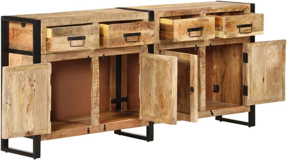vidaXL Buffet Meuble de Rangement Armoire de Rangement avec 4 Tiroirs et 2 Compartiments Maison Intérieur 172x35x80 cm Bois de Manguier Massif