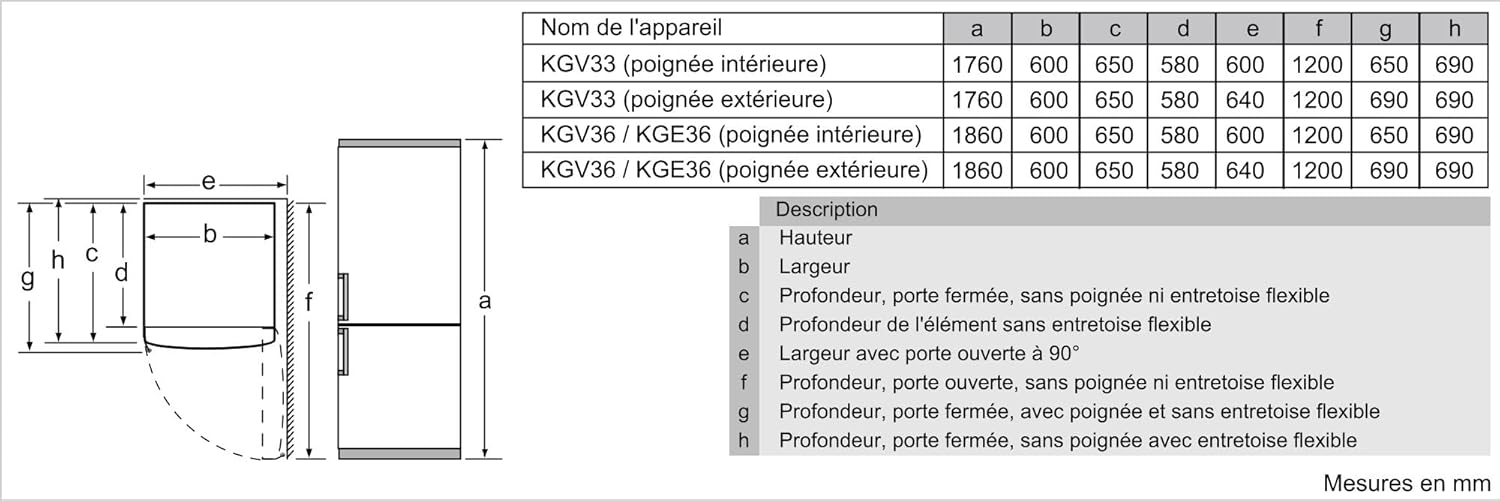 Bosch KGV36VWEAS Série 4, Réfrigérateur combiné pose-libre - 308 L - H 186 X L 60 cm - Blanc