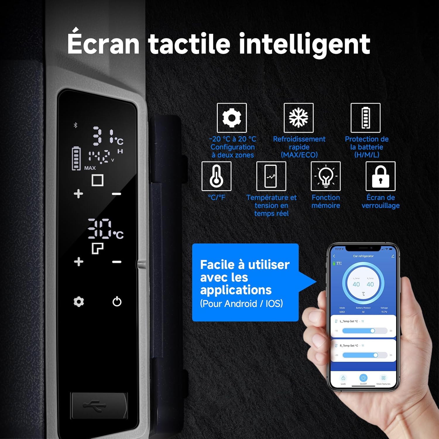 AAOBOSI Glaciere a Compression 36l, Glaciere Electrique Double Zone WiFi APP, 12 V/24 V et 100-240 V Frigo Camping, -20 ℃ à 20 ℃, pour Voiture, Camion, Bateau, Camping, Car, Caravanes,Voyageant,Maison